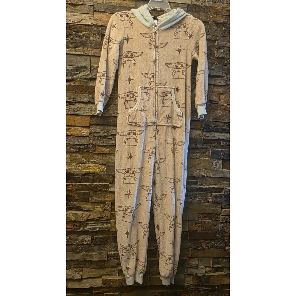 Star Wars Grogu Baby Yoda Hooded Union Suit Onesie Bleached Sand XS LZ42903CD